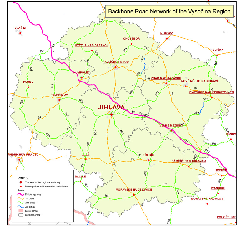 Map - Backbone Road Network of the Vysočina Region 