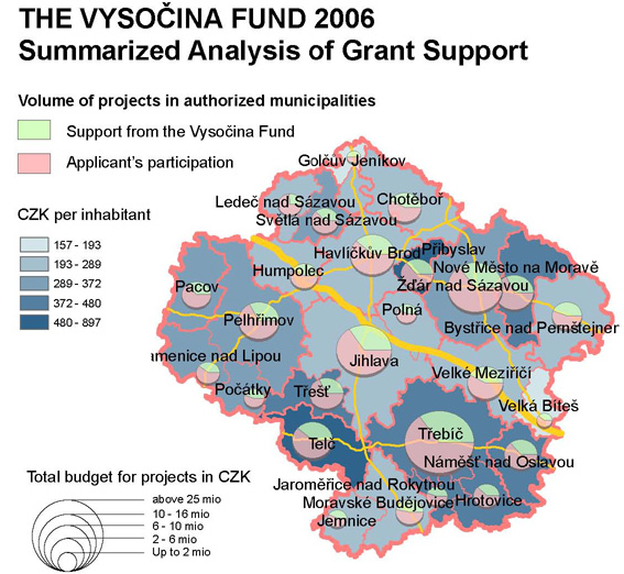 Map – Vysočina Fund 2006 – Summarized Analysis of Grant Programs