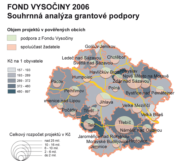 Mapa - Objem projektů v pověřených obcích