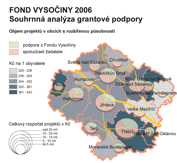 Mapa - Objem projektů v pověřených obcích