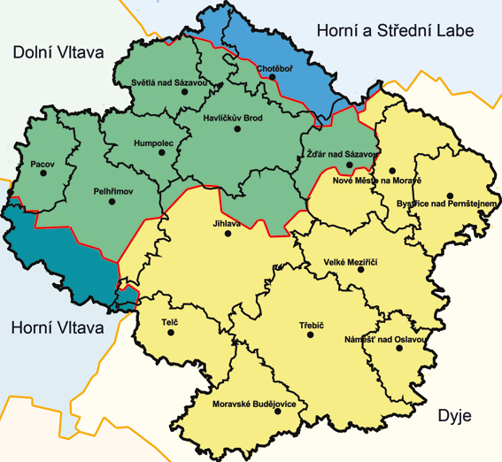 Mapa - Na Vysočině hraničí rozvodí velkých českých a moravských řek